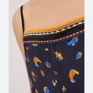 Anthropologie blank London Top Areena Tank Embroidered Trim Shirt Navy Blue Sz M